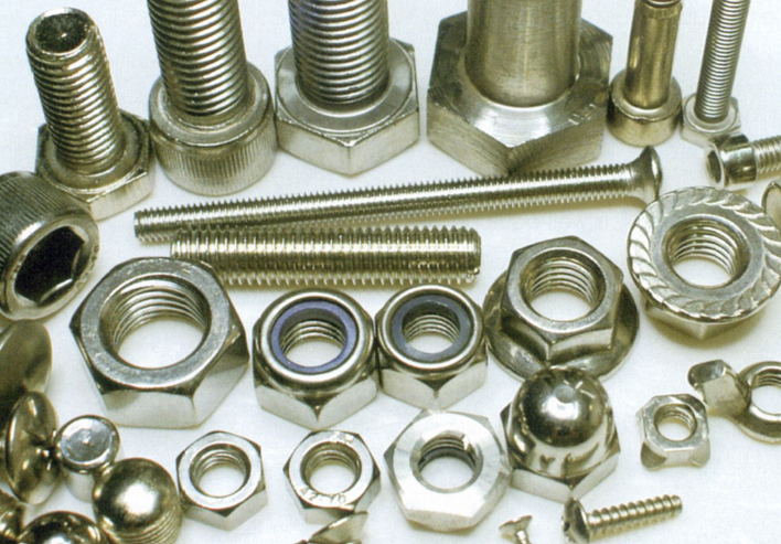 Close-up of hex bolts and threaded fasteners